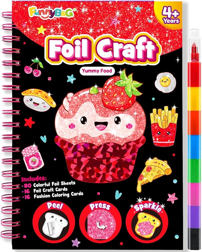 FUNNYB&G Foil Art Craft for Kids - Christmas Crafts Gift Party Favors Stocking Stuffers for Kids Fun Art Supplies Creative Birthday Gift Travel Toys for Girls Boys 4 5 6 7 8 9 Years Old (Food)