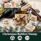 Watersay 6 Pcs Christmas Rubber Stamp Set Merry Christmas Wooden Rubber Stamp Snow Tree Stamps Vintage Wooden Rubber Art Stamps for Crafting and DIY Scrapbooking Card Making Hand Book(Word)