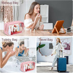 YOOLIFE Christmas Stocking Stuffers | Travel Toiletry Bag | Pink Clear Makeup Bag for Teen Girls Kids Cosmetic Bags for 5 6 7 8 9 10 11 12 13 Year Old Birthday Gifts for Girls Initial D