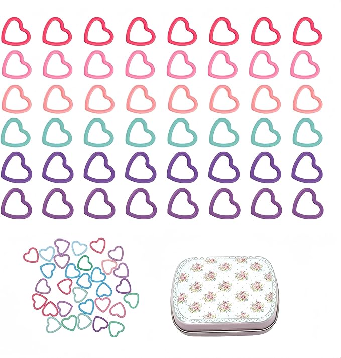 Wonafa 50Pcs Heart-Shaped Metal Stitch Markers,Metal Colorful Crochet Stitch Markers,with Storage Box for Crocheting Clothing Tag DIY Craft Project (Heart-Shaped-50Pcs)