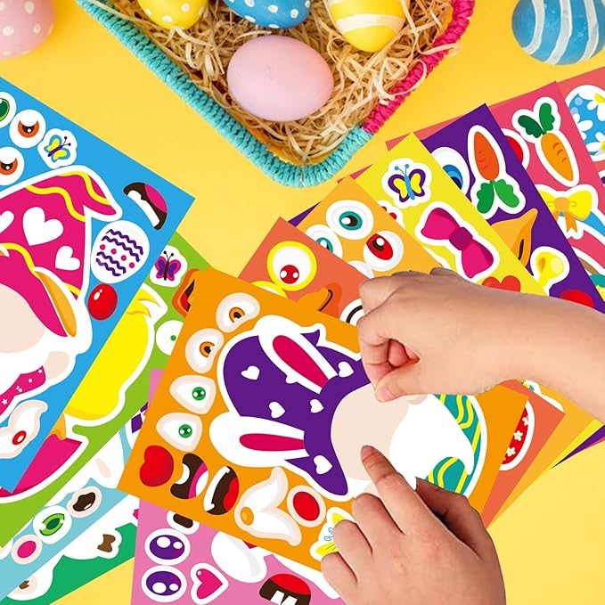 36 PCS Make a Face Stickers for Kids Make Your Own Stickers with Easter Chick Bunny Sheep Egg Pattern for Boys Girls Children Party Supplies Exchange Gifts(12 Design)