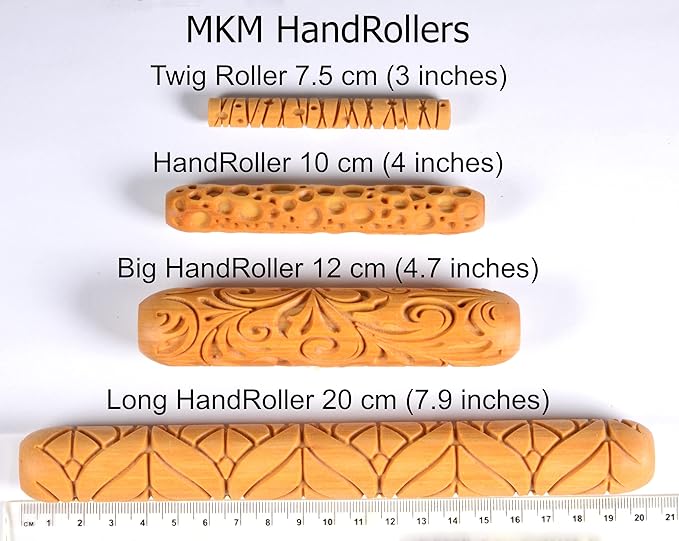 MKM Pottery Tools Wood Big Hand Rollers for Clay (BHR-84 River of Rice)