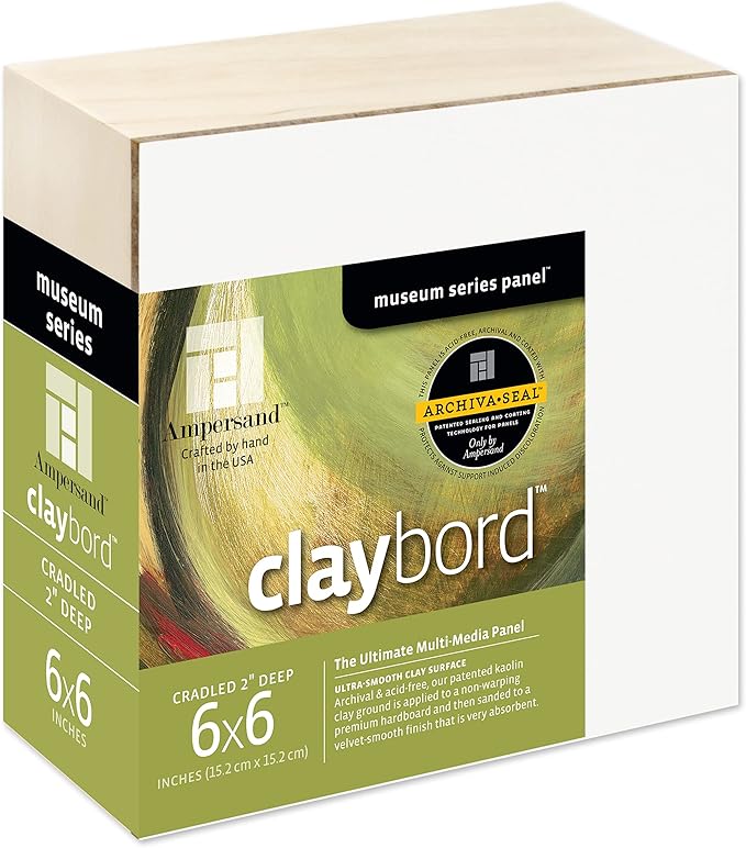 Ampersand Art Supply Wood Painting Panel: Museum Series Claybord, 6" x 6", 2" Cradled Profile