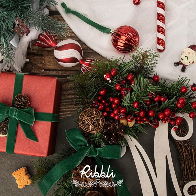 Ribbli Polyester Forest Green Velvet Ribbon,1 Inches,10-Yard Spool,Use for Choker,Gift Wrapping,Floral Bouquets, Boutonnieres