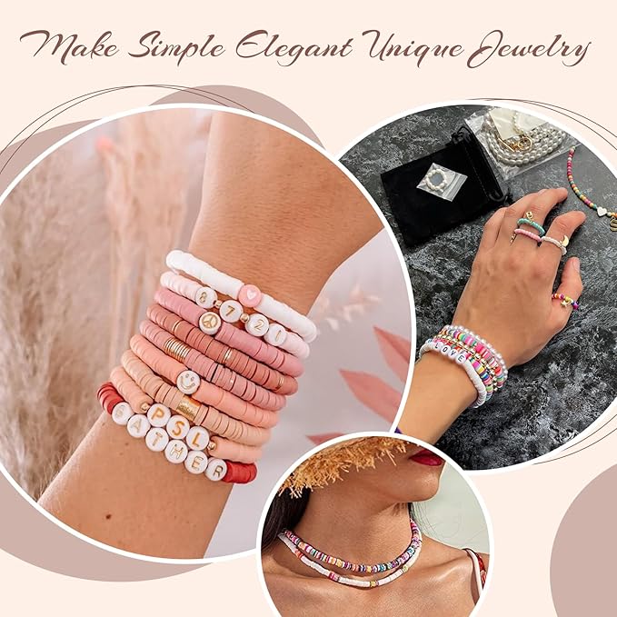 Lynnmos Clay Beads Bracelet Making Kit - 15000 Pcs, 6mm Heishi Disc Beads - DIY Jewelry Making Kit with 2 Boxes, Charms, and Gift Pack for Creative Designs and Crafting Fun