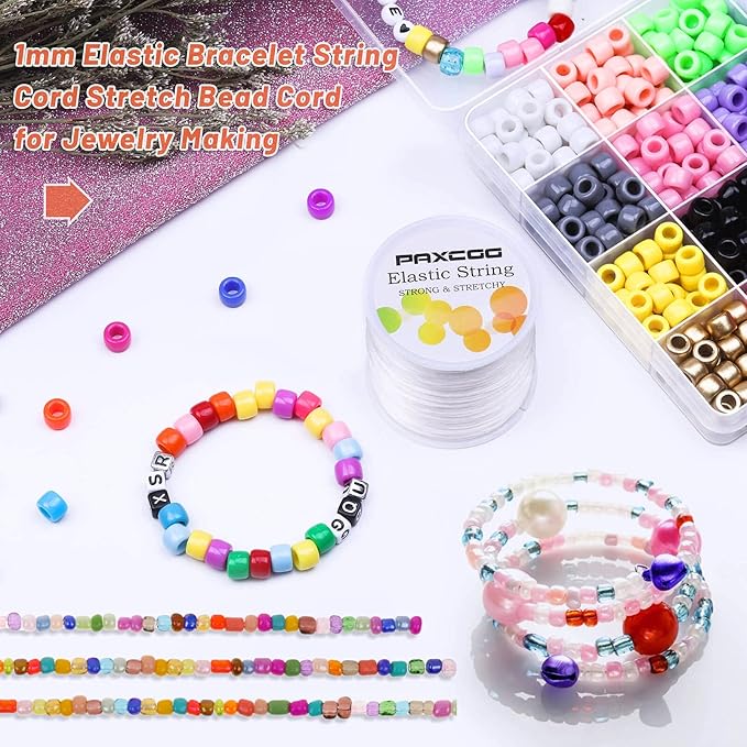 Paxcoo 1mm Elastic Bracelet String Cord Stretch Bead Cord for Jewelry Making and Bracelet Making White