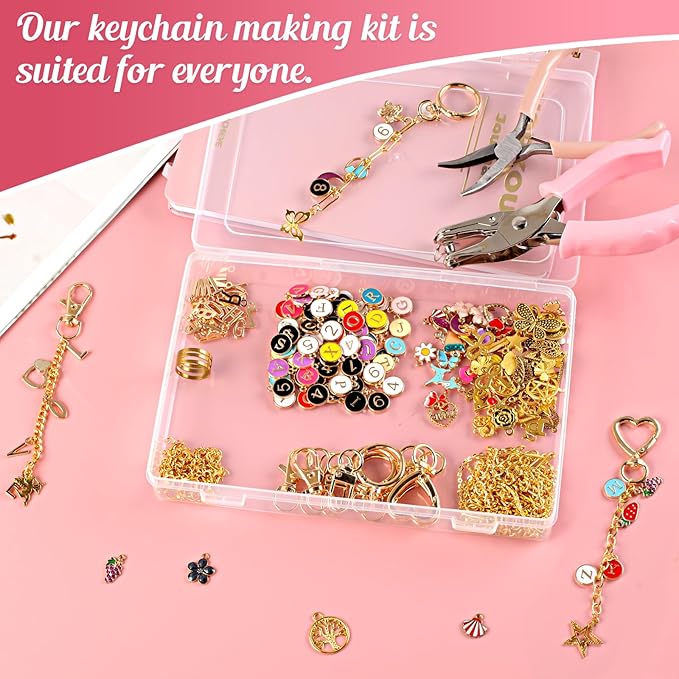 MUNKANT 481 Pcs Charms Lip Gloss Keychain Making Kit,Including 218 Charm Pendants,20 Keychain Clips,15 Extender Chain and 2 Jewelry Pliers,Bag Charm Kit for DIY Crafting,Jewelry Making and Gifts
