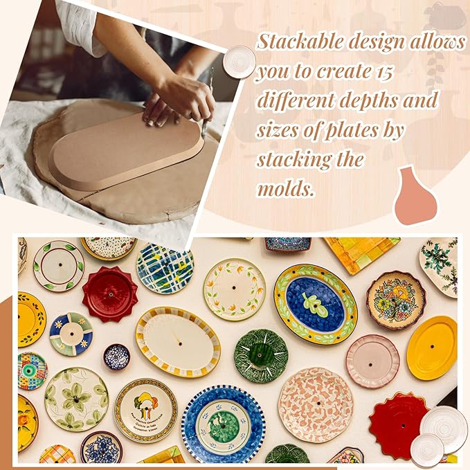 Sunnychicc 5 Pcs Ceramic Mold for Clay Wooden Pottery Clay Molds for Pottery Ceramic Plate for Slump Tools for Handbuilding Craft(Oval,11.61-16.34")