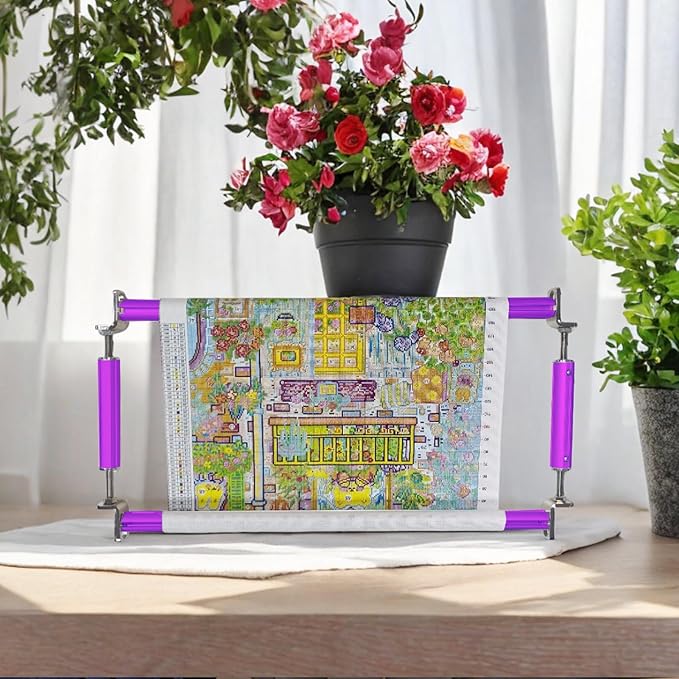 Couple Embroidery Art Embroidery Clip Frame Cross Stitch 4 Slot Presser Heavy Duty Embroidery Bandage Embroidery Frame Needlepoint Frame Embroidery Scroll Frame Embroidery Frames (Purple)