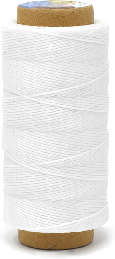 Mandala Crafts White Flat Waxed Thread for Leather Sewing - 197 Yds 210D 1mm Polyester Leather Thread String Waxed Cord for Leatherwork, Beading, Bookbinding, Hand Stitching