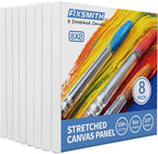 FIXSMITH Stretched White Blank Canvas- 8x8 Inch,8 Pack,Primed,100% Cotton,5/8 Inch Profile of Super Value Pack for Acrylics,Oils & Other Painting Media.