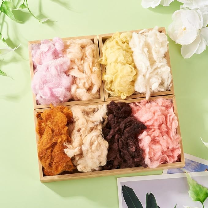 FASHEWELRY 1.4 OZ Nature Wool Roving Needle Felting Set for DIY Craft, Wool Felting for Needle Felt Hand Spinning DIY Craft Materials (8 Colors)