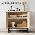 Fluted Storage Cabinet Set of 2,Sideboard Buffet Cabinet with Adjustable Shelves,Multifunctional Console Table with Storage Credenza Accent Cabinet for Living Room, Dining Room, Light Oak