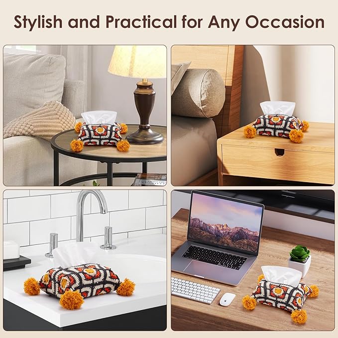 Noocro Crochet Kit Granny Square Tissue Holder, Complete DIY Kit with Detailed Instructions, Video Tutorials, for Beginners or Intermediate and Advanced Crocheters