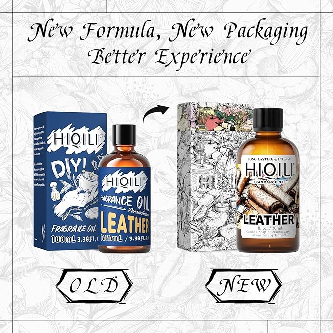 HIQILI Leather Fragrance Oil, Men's Scent, for Car Air Freshener Use, Soap, Candle, and Long-Lasting Perfume Making - 1 Fl Oz