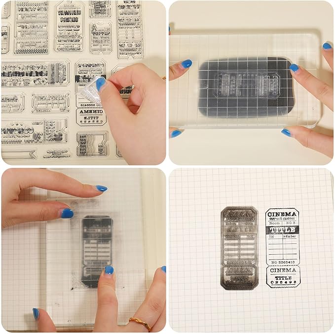 GLOBLELAND Retro Travel Ticket Clear Stamps for Cards Making Vintage Movie Ticket Background Clear Stamp Seals 5.83x8.27inch Transparent Stamps for DIY Scrapbooking Photo Album Journal