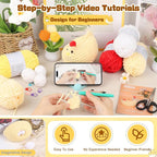 Coopay Crochet Kit for Beginners, Egg-Laying Mama Hen, Easy Chicken Crochet Kit, Chenille Yarn, Step-by-Step Video Tutorial, Cute Crochet Animals Kit for Adults, Chrismas Gifts, 1 Chicken+3 Eggs