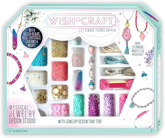 Bright Stripes Wish*Craft Mystical Jewelry Studio – Bracelet Making Kit with Heishi Beads, Real Crystals & Handcrafted Gemstones for Unique Jewelry Designs & Trendy Accessories