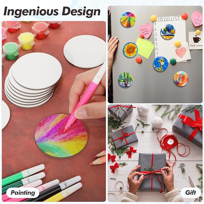 Engrowtic 50 Pcs Magnetic Painting Canvas Panel Mini Canvas Boards for Painting Mini Tile Art for Fridge Locker Art Crafts DIY(2.5 in,Round)
