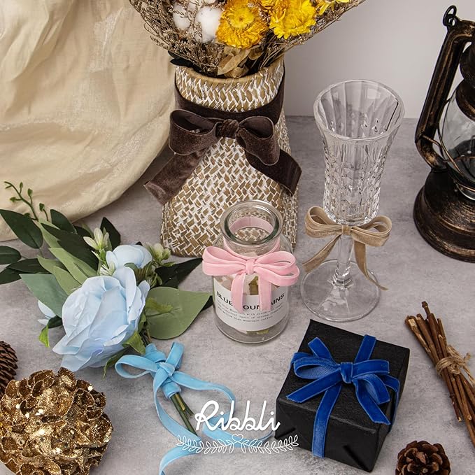 Ribbli Brown Velvet Ribbon 5/8 Inches Continuous10 Yard Spool Christmas Ribbon for Gift Wrapping Crafts Home Decor