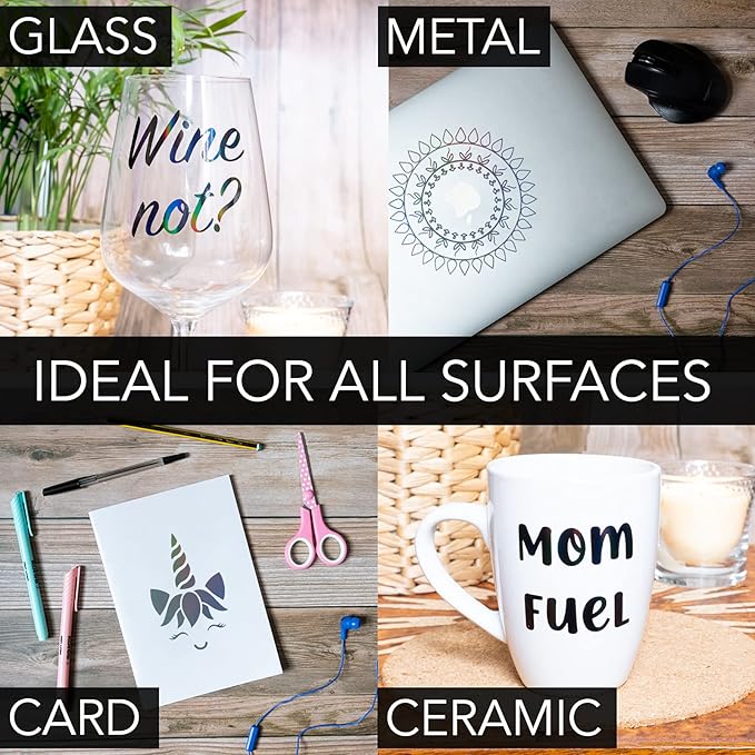 Black Metallic Vinyl Holographic & Oil Slick Vinyl Permanent for Cricut Joy: [8PK, 5.5" x 12" inch] Black Chrome and Holographic Permanent Sheets