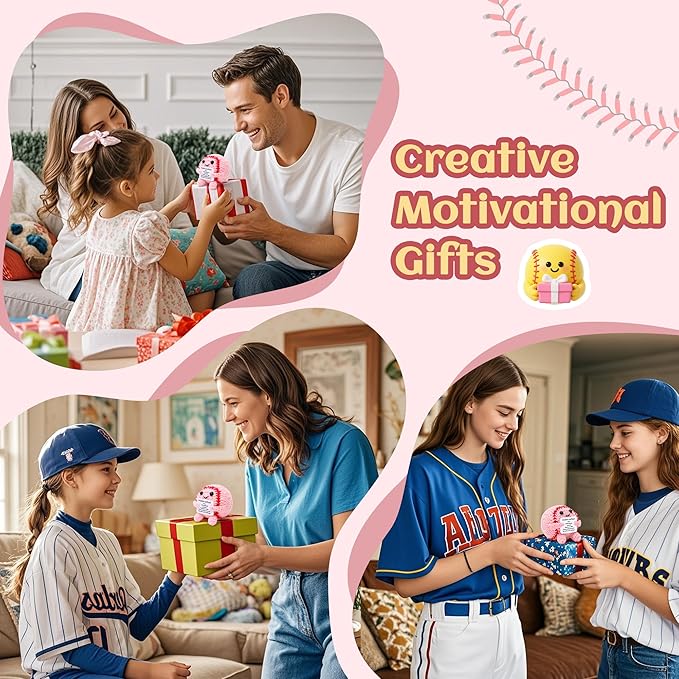 Mini Funny Positive Softball Gifts for Girls, Knitted Wool Softball Crochet Toy with Positive Card, Creative Cute Emotional Support Cheer Up Keepsake Gift for Kids Girls Women Friends Sister College