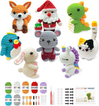HUASHILUO 8Pcs Crochet Kit for Beginners, 2026 DIY Craft for Adults and Kids, Great Christmas Gift for Crochet Lovers, Crocheting Animal Kits with Step by Step Videos,Yarn,Crochet Hook