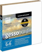 Ampersand Art Supply Gesso Wood Painting Panel: Museum Series Gessobord, 6" x 6", 1/8" Flat Profile, Pack of 4