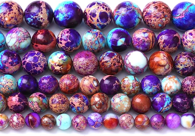 8MM 45PCS Natural Stone Galaxy Purple Sea Sediment Imperial Jasper Loose Beads for Jewelry Making DIY Bracelet Necklace