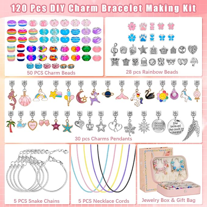 Hysagtek Jewellery Making Kit - Bracelet Making Kit 120 Pcs DIY Women Charm Bracelet Making Bracelets for Women Beads Necklace kit Jewelry Making Charm Pendants Craft with Box