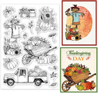 ORIGACH Autumn Harvest Clear Stamps, Autumn Pumpkin Scarecrow Pickup Sunflower Leaves Transparent Silicone Stamps for Card Making Thanksgiving Scrapbooking Journal Crafting 6.3x4.3inches