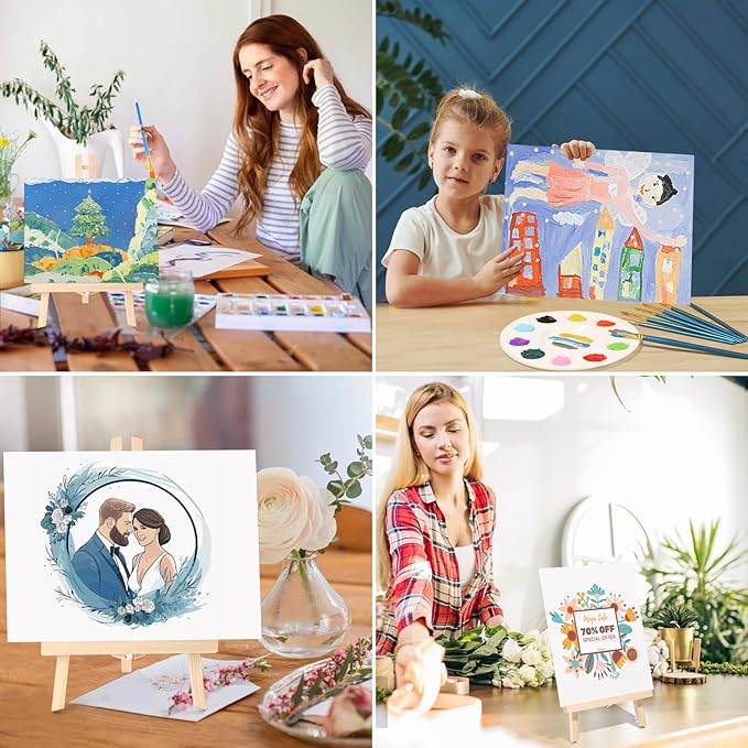 AROIC 208 Pack Easel and Canvas Sets with 16 Wood Easels,160 Brushes,16 Canvas and 16 Palette, Painting Set, Tabletop Easel, Art Easels, Painting Supplies for Kids & Adults to Paint Party