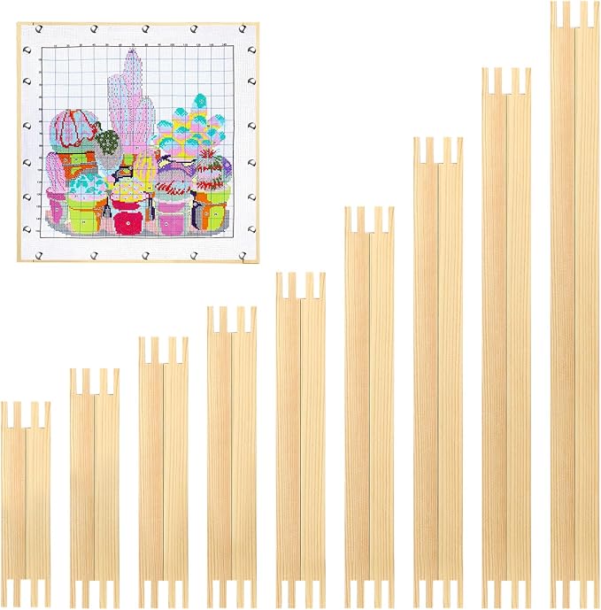 Briwooody 18 Sets 9 Sizes Needlepoint Stretcher Bars Needlepoint Frame Wooden Canvas Stretcher Bars for Embroidery Stitch Frame Accessories Bundle Crafts