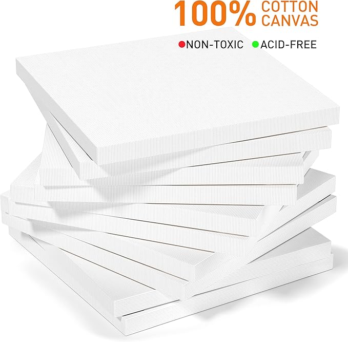 GOTIDEAL Stretched Canvases for Painting, 6x6" Inch Set of 7, Primed White - 100% Cotton Blank Art Square Canvas Boards for Painting for Acrylic Pouring, Oil Paint Dry & Wet Art Media