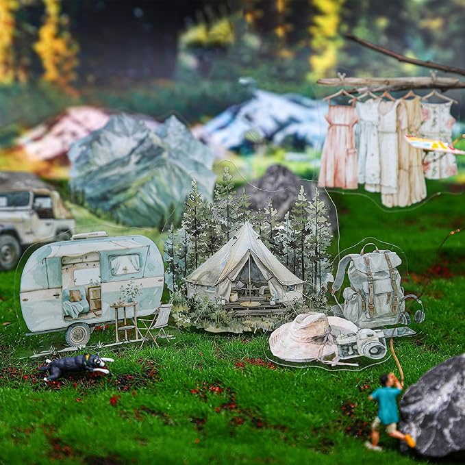 TIAMECH Holiday Outing PET Stickers - 180 Pcs Romantic Dinner Cat & Café Date Stargazing Tour Design, Waterproof Sticker for Journaling & Scrapbooking, Junk Journal Supplies, Ephemera & DIY Crafts