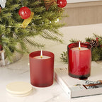 Thick Candle Jars for Making Candles 16 Pcs, 7 OZ Empty Jars with Wood Lids for Candle Making, Sample Container, Frosted Red