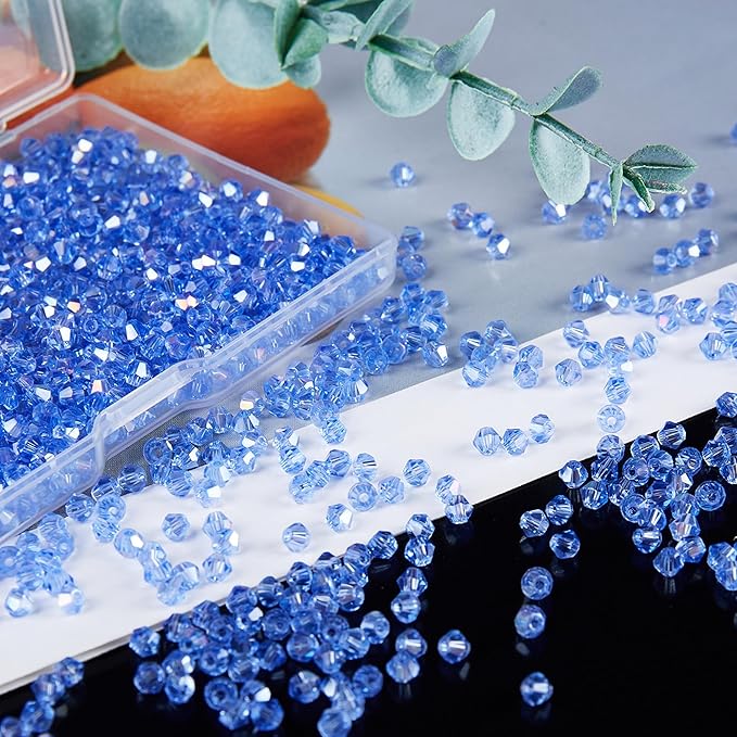 1200PCS 3mm Bicone Crystal Glass Beads for Jewelry Making, Sparkling Mini Beads for Suncatchers, DIY Bracelets & Craft Projects (Light Blue)