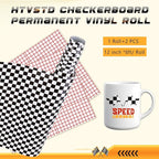 Black Checker Permanent Vinyl Roll - 12'' x 8ft Racing Falg Patterned Adhesive Vinyl for Mugs Decors Self Adhesive Sticker