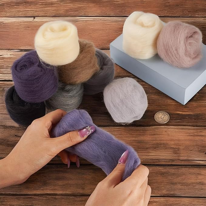 Boutigem 10 Colors 50G Black White Gray Needle Felting Wool Roving, DIY Craft Spinning Wool Roving for Needle Felting, Chunky Handmade Fibre Yarn for Beginners DIY Hand Spinning, Weaving and Blending