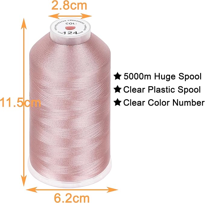 New brothread - Single Huge Spool 5000M Each Polyester Embroidery Machine Thread 40WT for Commercial and Domestic Machines - Flesh Pink
