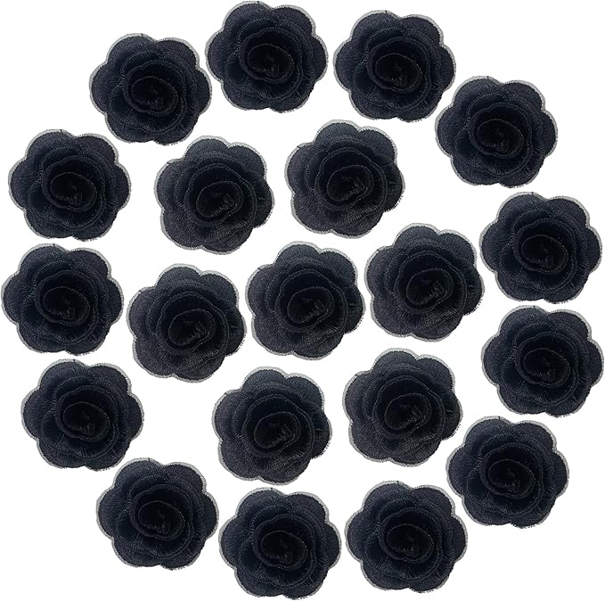 20pcs Flower Lace Applique Exquisite 3D Embroidery Floral Sew On Patches for Wedding Bridal Dress Clothes Repairing Hair Ornaments Sewing Craft DIY (Black)