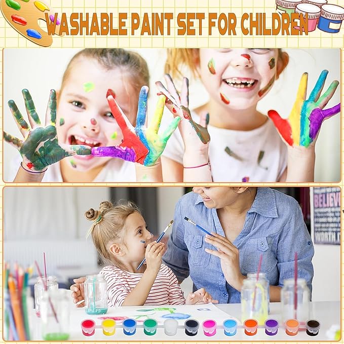 145 Pcs Mini Acrylic Paint Set for Kids, 12 Colors Washable Acrylic Paint Strip with 5 Paint Tray for Kids&Adults Craft Paint, with Mini Paint Strips for Easter Eggs Art Craft Painting Easter Gifts