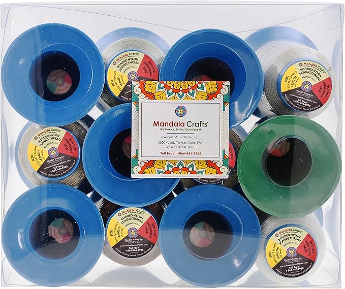 Mandala Crafts Bonded Nylon Thread 12 Neutral Colors Heavy Duty Sewing Threads - 780 YDs Size 277 840D T270 Tex 270 Thread for Leather Jeans Weaving Outdoor Marine Upholstery Threads