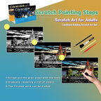 Scratch Art for Adults-Scratch Painting Craft Kit (4 Sheets 16x11 in)|Foil Engraving Art Set|Stress Relief Gift for Travel Lovers,Craft Lovers|Creative Scratch Art Home Decor(City Scape 1)