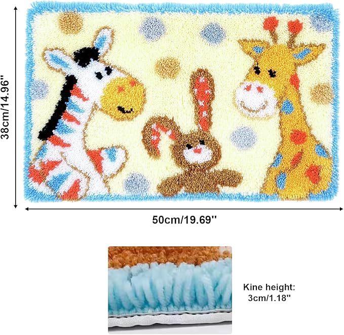 kingsea Latch Hook Kits DIY Crochet Needlework Crafts Color Printed Rug Cover Cushion Carpet, Latch Hook Kits for Adults Teen Home Decoration, Giraffes - 20"X 15"