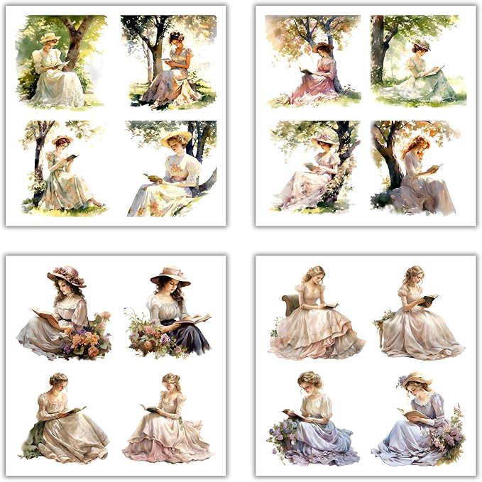 XERE 80 Pcs Reading Ladies Women Portraits Scrapbook Stickers Set for Scrapbooking and Journaling Notebooks, Junk Journal Supplies, Sketchbook, Bookmark Making Sticker