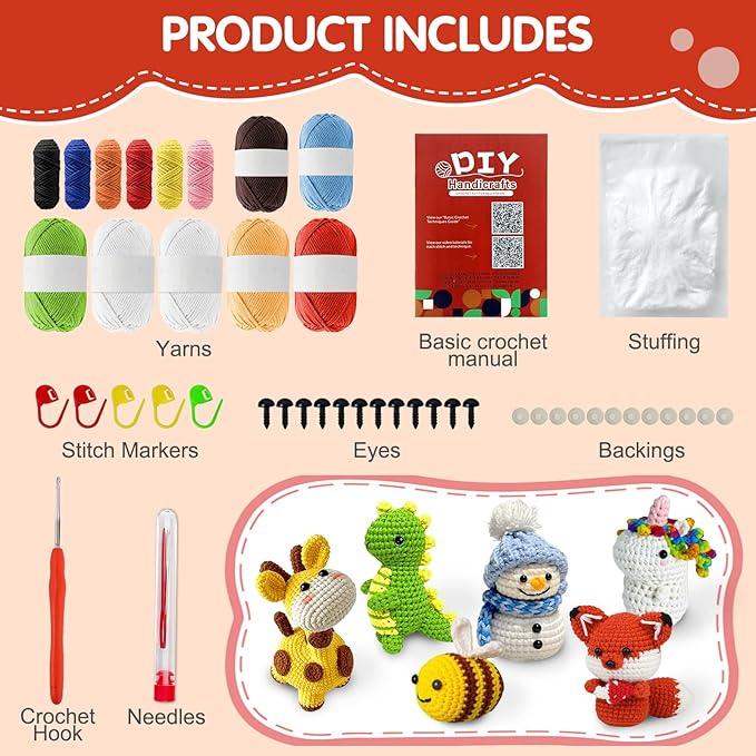 BLZEDIM 6Pcs Crochet Kit for Beginners, 2026 DIY Crochet Animal Kits with Step-by-Step Video Tutorials Beginner Knitting Kit for Adults DIY Stuffed Animals Craft Gift for Starter (Unicorn)