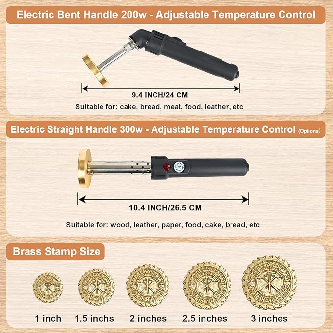 Terwex Custom Electric Branding Iron for Wood, Black Temperature-Controlled Wood Branding Iron Personalized Metal Stamp, Logo Branding Irons Letter Stamp for Leather Food, Woodworking Tools(2")