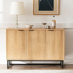 Fluted Storage Cabinet with 3 Doors, Sideboard Buffet Cabinets with Adjustable Shelves, Multifunctional Console Table with Storage Credenza for Living Room, Hallway, Natural Oak