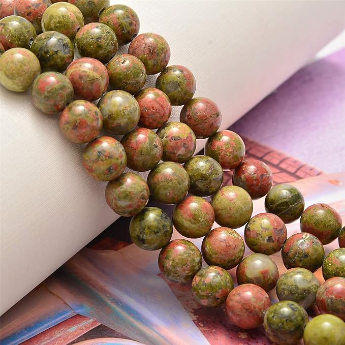 200PCS 8mm Natural Stone Beads Unakite Round Loose Gemstone DIY Charm Smooth Beads for Bracelet Necklace Earrings Jewelry Making Accessories Supplier (Unakite, 8mm 200Beads)